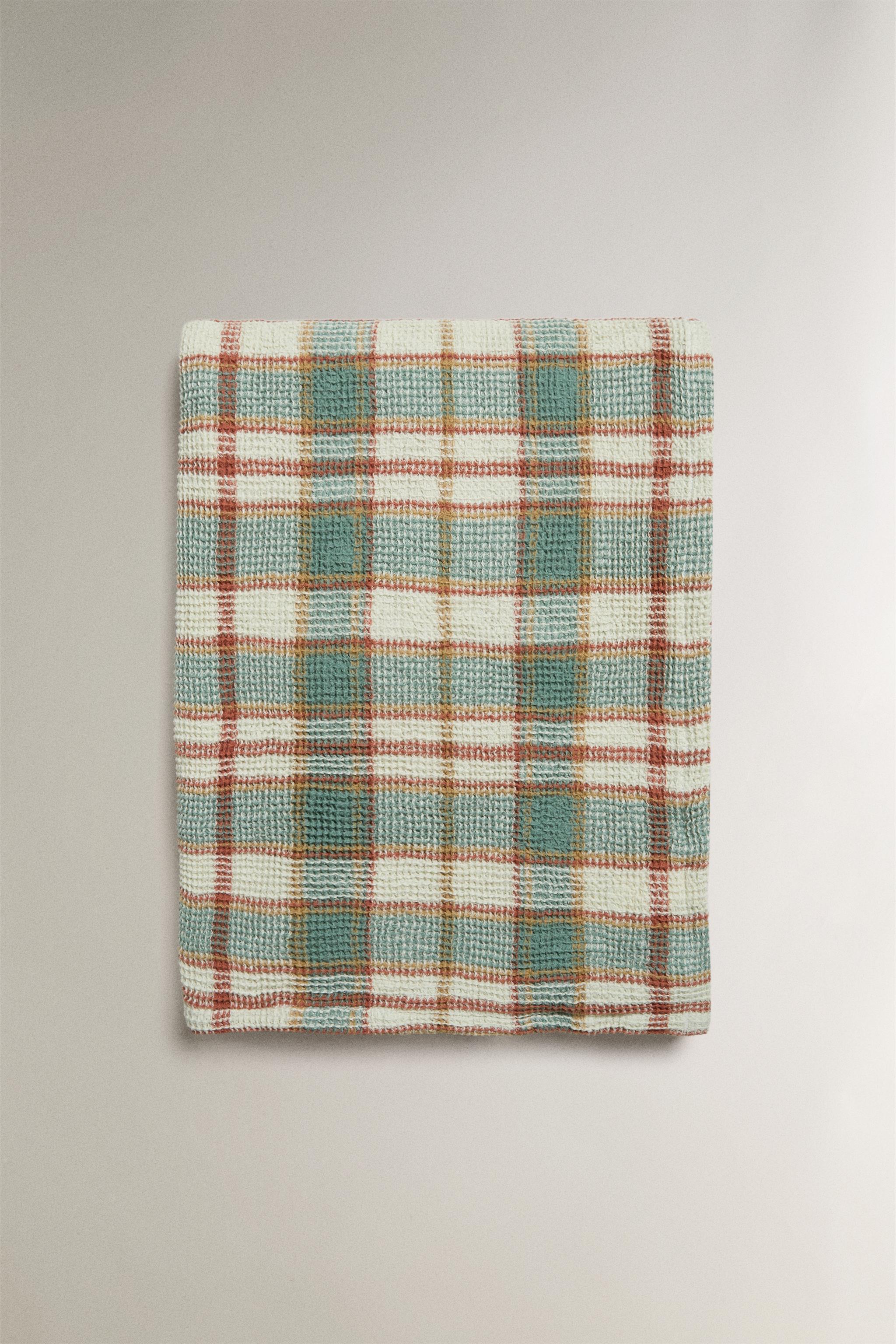 COUVERTURE COTON WAFFLE CARREAUX